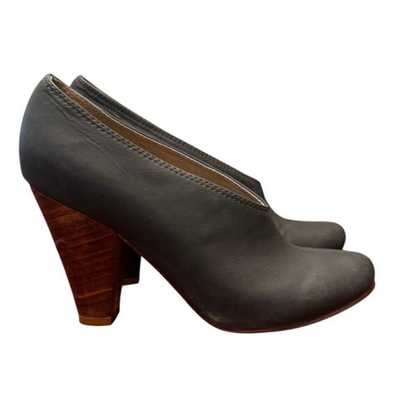 FORTRESS OF INCA Shoes - Fortress of Inca x Anthropologie Lucita Gray Leather Dipped Heeled Booties (8)